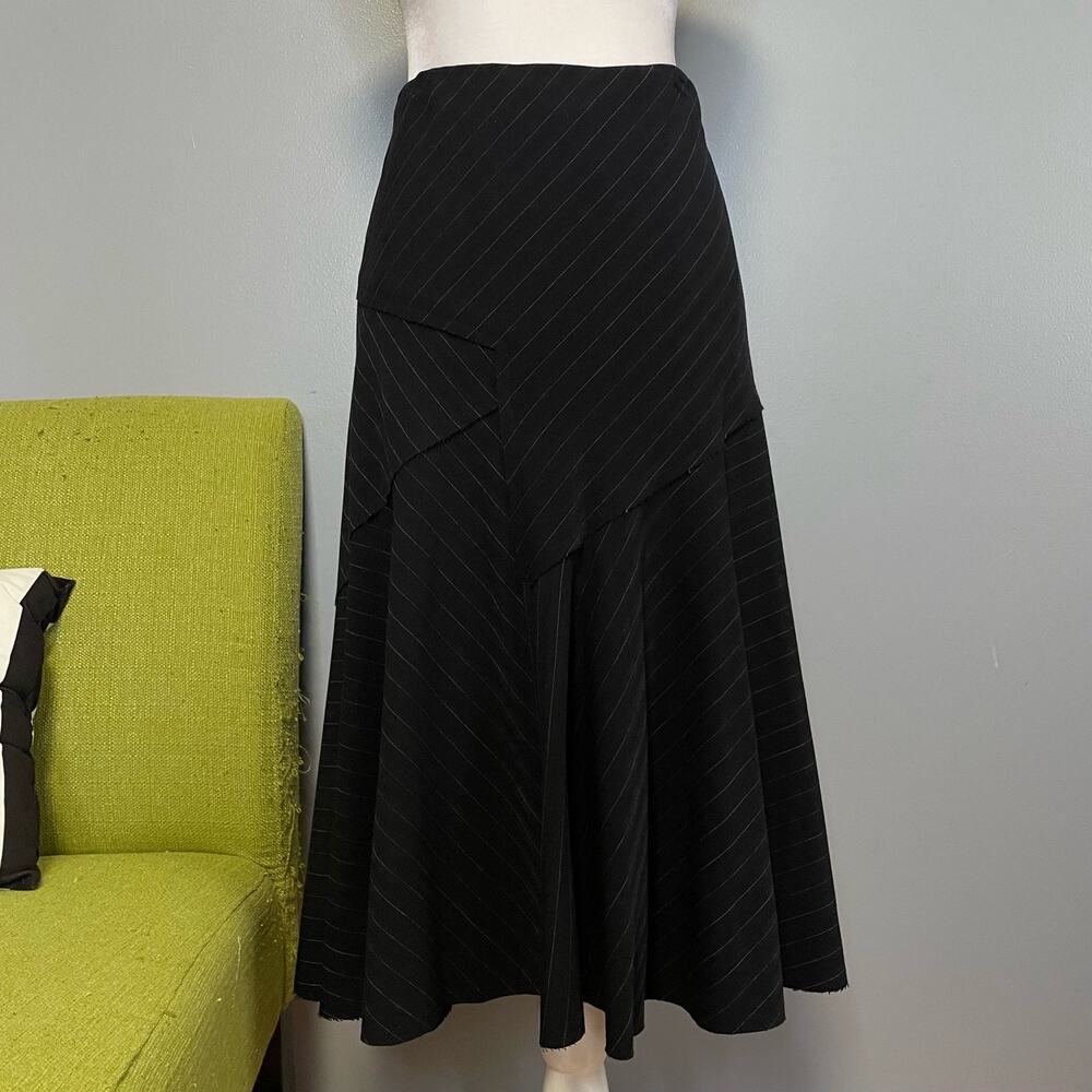 Chopin Roma Black Striped Flared Pull On Midi Skirt 42